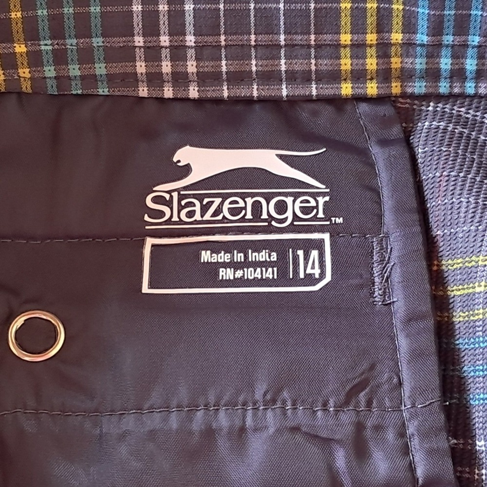 Slazenger Plaid Golf Shorts Grey‎ Teal Yellow Size 14 Activewear Stretch Pockets - Picture 6 of 7